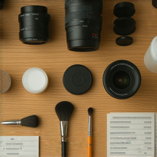 相機鏡頭維修工作台，技師正在檢查發霉問題，旁邊有維修工具和清潔液，展示鏡頭維修價格與發霉解決方案，讓攝影愛好者重拾攝影精彩。