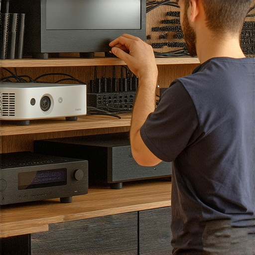 解密HiFi音響和投影機維修的專業服務圖片，展示技術人員專注檢修設備過程，強調高品質音響與影像設備的維護技巧和專業知識。