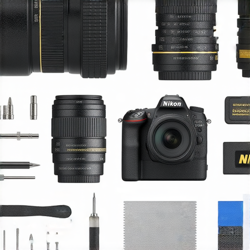 探索Nikon相機的無限可能，展示專業維修服務的標誌，配合維修工具與相機零部件，強調維修專業性與品質，吸引攝影愛好者體驗專業服務。