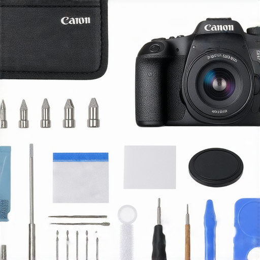 Canon相機修復過程的圖片，顯示工具和步驟，展示如何輕鬆修復Canon相機，恢復其性能和外觀，讓相機重現光彩，為攝影愛好者提供實用指導。