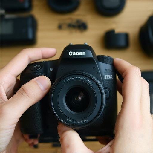 專業攝影師正在為鏡頭安裝護貼，焦點在手上精細操作，背後有攝影器材，展現保護攝影設備的重要性，強調維修與護理的結合，讓每張照片完美無瑕。