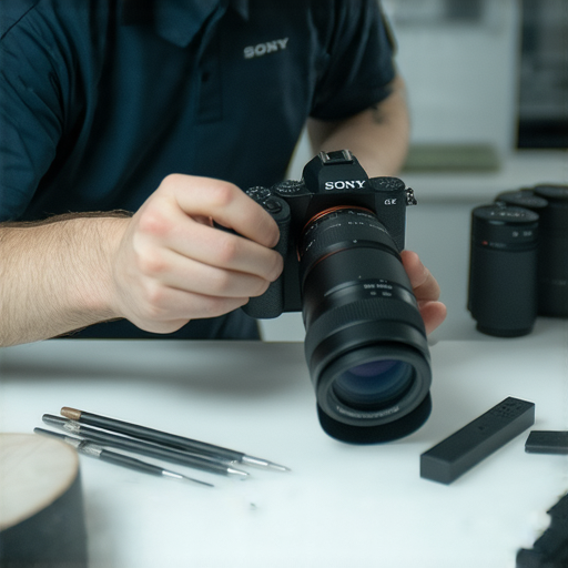 Sony相機維修專業服務的現場照片，技師專注於檢修相機，展示先進設備與細緻技巧，為攝影愛好者提供優質服務，幫助他們重回攝影巔峰。