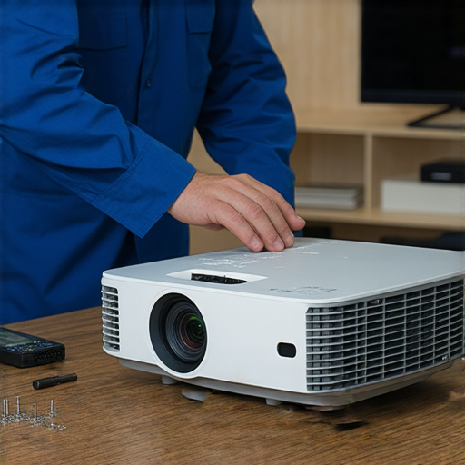 家用投影機故障修復專業維修服務，技術人員正在檢查投影機，確保投影畫質恢復正常，讓您的視界重現精彩，輕鬆應對故障問題。