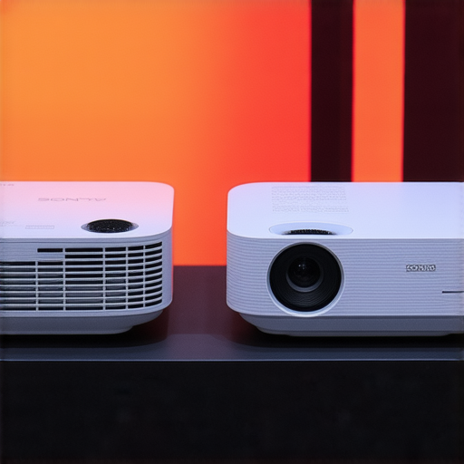 SONY與Samsung The Freestyle投影機並排展示，突顯其隱秘功能及專業維修服務，讓用戶體驗全新視覺感受，強調科技與創新的融合，吸引潛在消費者的目光。