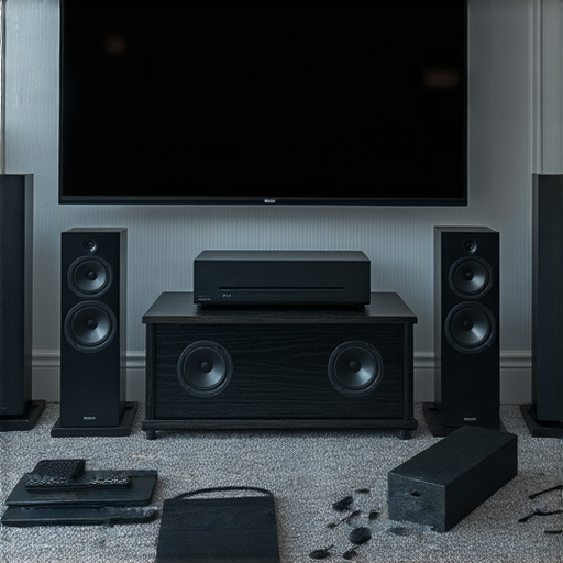 打造家庭影院的音響7.1裝置展示，包含音響系統、開關面板與維修工具，顯示音響設備的安裝及維護技巧，幫助提升家庭娛樂體驗。