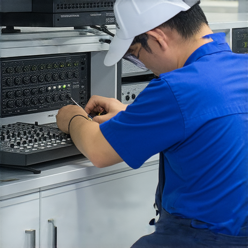 專業音響維修技術人員在香港檢查音響設備，展示最佳維修秘訣，環境整潔，確保高效的維修過程，吸引需要音響維修服務的客戶，提升音響效果。