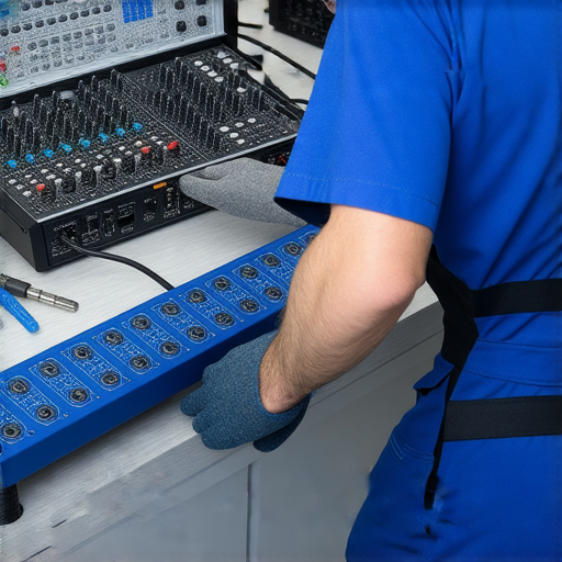 專業技術人員正檢查音響拖板，提供高效維修服務，確保音響設備恢復最佳性能，讓音響設備重獲新生，解決維修煩惱，提升音質體驗。