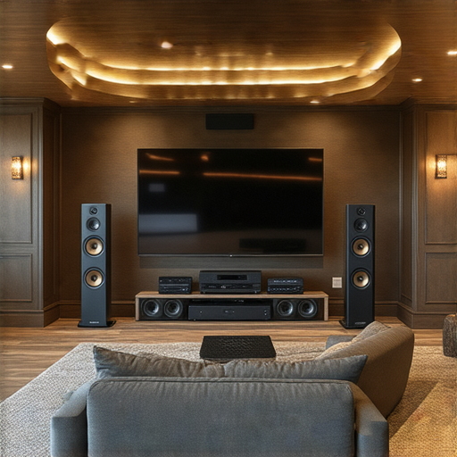 打造超完美家庭影院的圖片，展示5.1及6.1音響系統的安裝與搭配維修專業，提升觀影體驗，營造沉浸式視聽享受，讓每個細節生動呈現。