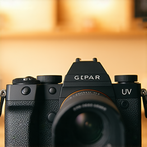 中畫幅相機展示其潛力，配有全新UV鏡，突顯影像品質，背景為專業維修服務的環境，傳遞專業感與創新技術，吸引攝影愛好者探索更多。