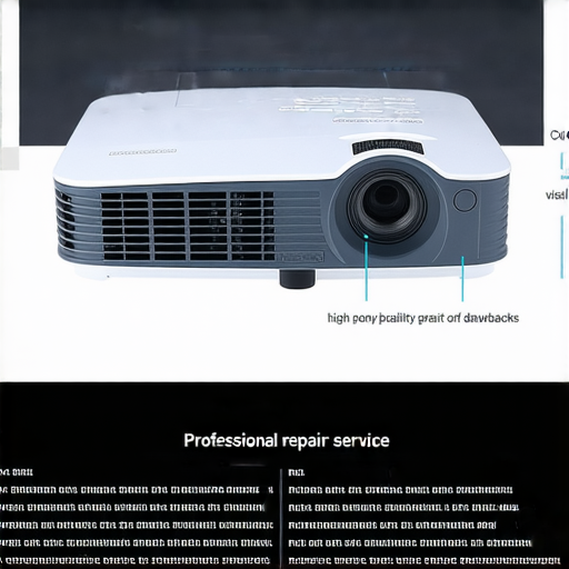 DLP投影機的全景展示，強調其特點與性能，並介紹壽命和缺點，旁邊展示專業維修服務的資訊，適合了解最佳選擇的用戶。