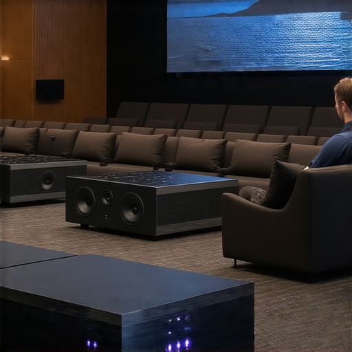 探索全新家庭影院體驗的圖片，展示專業技術人員正在維修高端影音設備，以提升家庭影院的視聽效果，打造完美的視聽盛宴，滿足每位影迷的需求。