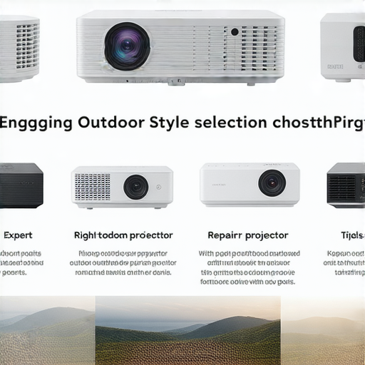 戶外投影機選購技巧的圖示，維修專家分享挑選正確投影機的建議，展示多款戶外投影機型與使用場景，幫助消費者輕鬆了解選擇要點。