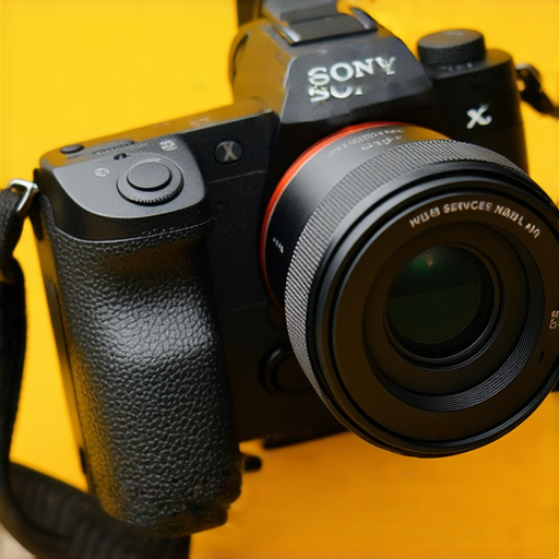 Sony相機搭配Canon大光圈鏡頭的創意拍攝畫面，展現無限可能性，背景顯示維修服務資訊，強調專業與可靠，讓攝影愛好者無後顧之憂。