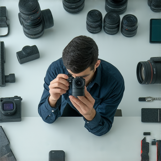 一位專業技術人員正在檢查與維修壞掉的GoPro攝影機，背景展示多款GoPro相機配件，強調我們的專業維修服務，讓攝影者重拾攝影之旅的光彩與珍貴回憶。