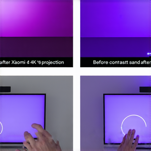 小米4K投影機展示對比度調整技巧的圖片，維修專家指導如何提升影像質感，強調對比度對畫面效果的影響，幫助用戶優化投影體驗。
