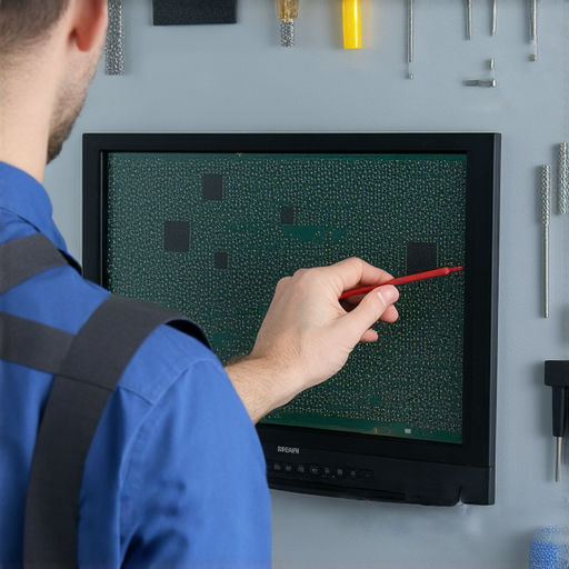 投影機屏幕異常維修專業技術人員正在檢查設備，展示修復過程中的關鍵步驟，背景有工具和設備，強調專業維修的秘密與技巧。