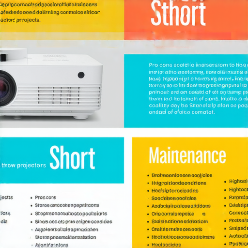 短焦投影機的優缺點解析圖，突顯其使用優勢與潛在陷阱，包含維修專業服務聯繫提示，幫助用戶深度了解短焦投影機的功能與應用。