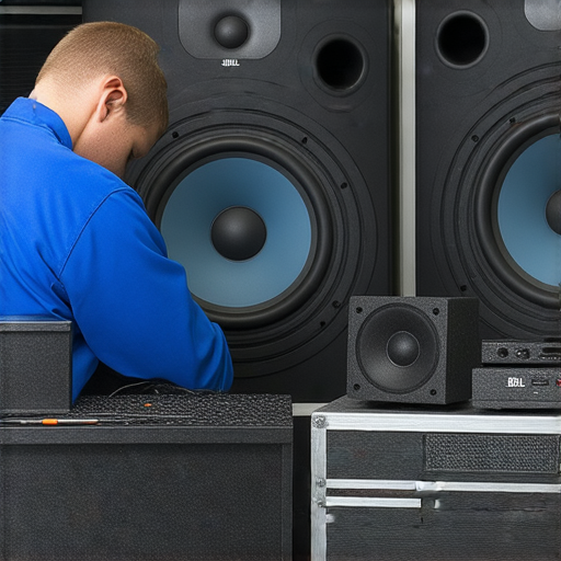 修復音響神器JBL EON喇叭的專業維修服務，讓您重拾音樂享受，圖片展示技術人員正在維修喇叭的專注過程，音響設備專業維護。