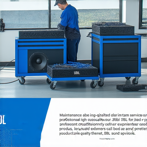 JBL保養維修服務宣傳圖，展示專業維修團隊的專業形象，提醒顧客立即登記享受專業服務，強調保養的重要性，提升產品使用壽命，確保音質維持最佳狀態。
