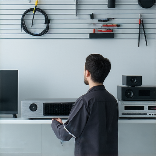 專業技師檢查音響和投影機，提供維修服務，確保每個細節都完美，讓聲音與影像重現最佳效果，提升視聽享受。
