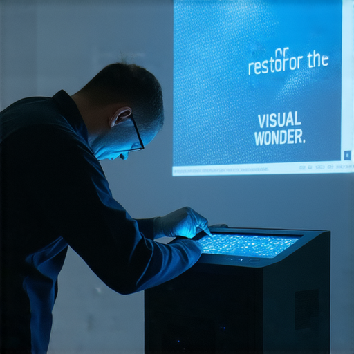 專業技術人員正在修理一台3D投影機，背景展示故障的投影畫面。服務標語強調重拾視覺奇幻的承諾，展示我們的專業維修服務。