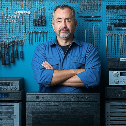 藍牙喇叭延遲與汽車音響失靈的問題，顯示專業維修方案的服務。圖片中包含維修專家及工具，強調提供解決方案的專業性，解決音響問題。