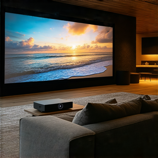 解鎖家用4K投影機潛力的圖片，維修專家分享提升觀影體驗的方法，搭配清晰的投影畫面和舒適的家庭影院環境，展示家庭娛樂的極致享受。