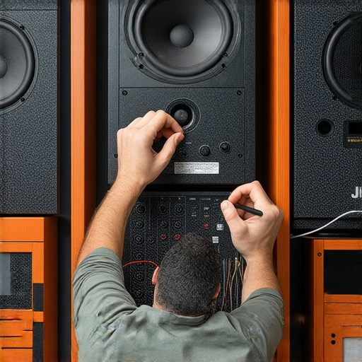 JBL與Cyber維修技術展示音響設備維修過程，專業技術人員正在檢查與修理高品質音響，讓音響設備重獲新生，解密專業音響的秘密。