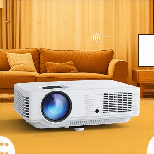 家用投影機展示畫質提升技巧，強調WiFi與Bluetooth的關聯，旁邊有維修服務的標誌，吸引家庭用戶了解使用投影機的隱藏秘訣，提升觀影體驗。