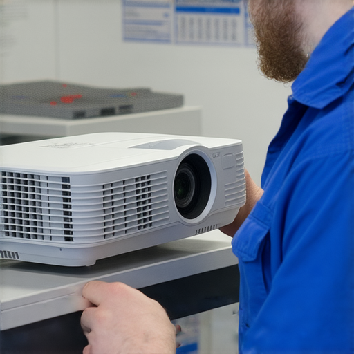 投影機潛力未開發的評測圖片，展示專業維修服務幫助客戶提升使用體驗，強調了解投影機性能的重要性，突顯維修專家技術。