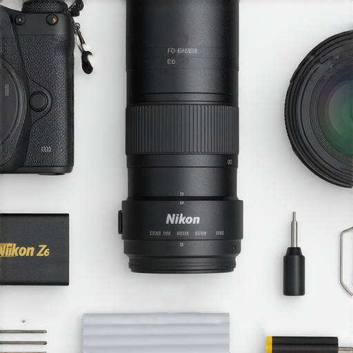 NIKON Z6配件展示，包含相機外殼、鏡頭、穩定器及維修工具，讓攝影愛好者探索提升攝影魅力的秘密，促進安全使用與維修服務。