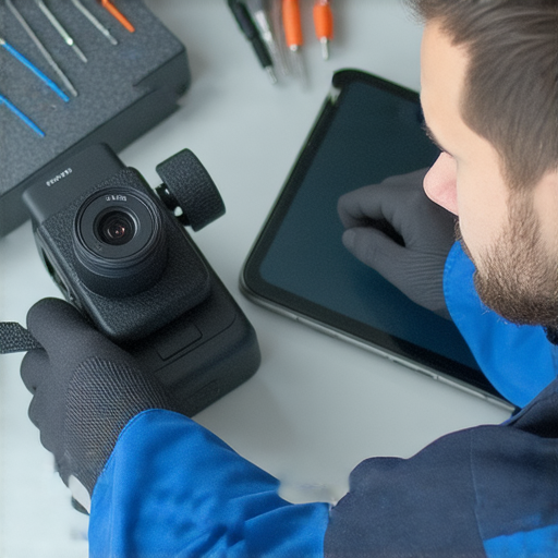 運動相機與智能手機藍牙連接失敗的維修過程，技術人員正在檢查設備，解決連接問題，幫助用戶排除困擾，提升使用體驗，運動相機藍牙問題解析。