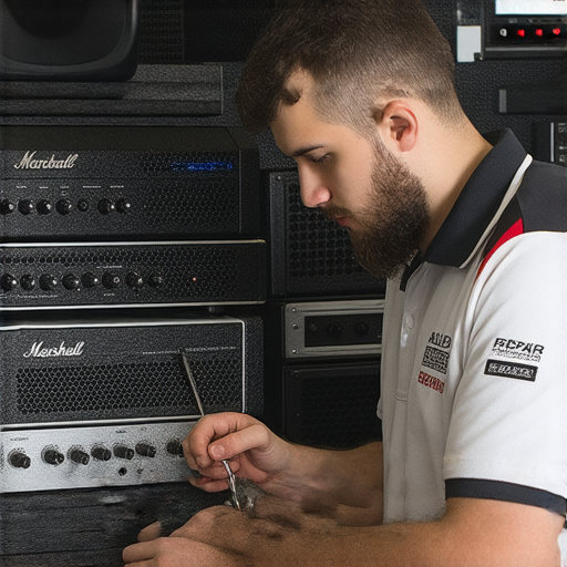 Marshall音響維修服務專業技師正在檢查音響設備，專注於修復音質問題，服務周到，快速解決Marshall音響故障，讓您的音質重回最佳狀態。