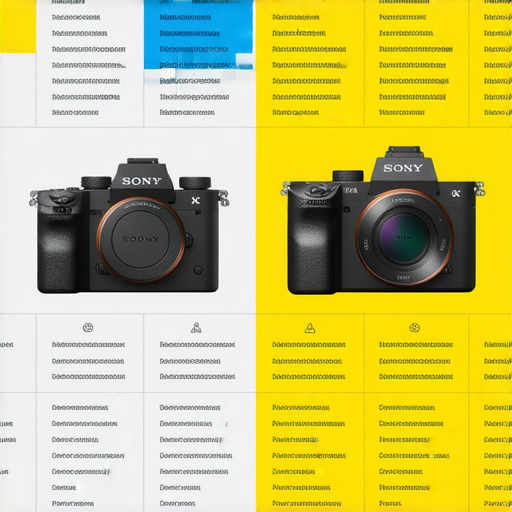對比Sony相機性能的圖示，展示各型號的主要技術參數和優缺點，幫助用戶找到最完美的相機選擇，同時介紹專業維修服務的相關資訊。