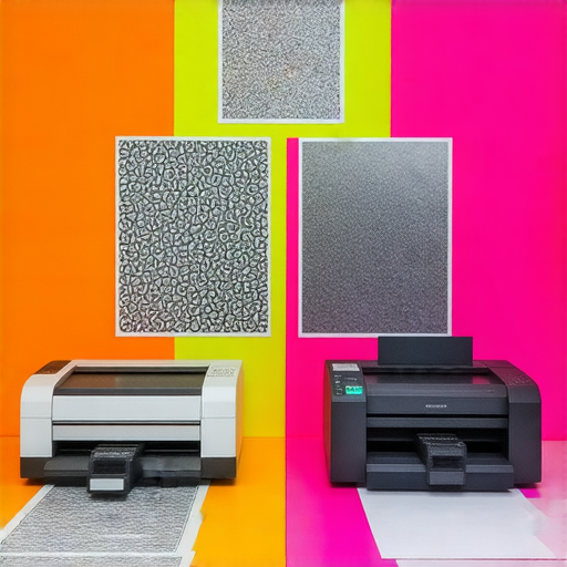 印刷技術探討的圖片，展示絲網印刷與數碼印刷的多元應用與發展，包含不同印刷樣本、設備和技術進步，強調創新在當代印刷業的重要性。