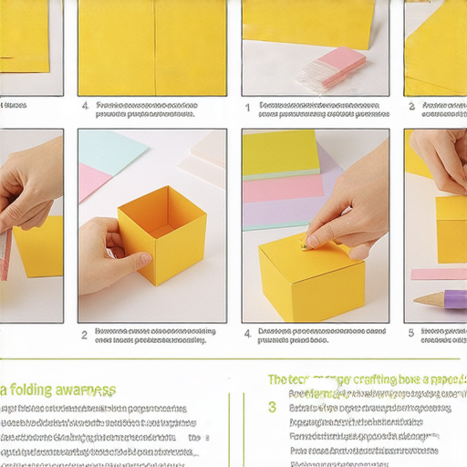 深水埗紙紮鋪展示紙盒摺法與回收技巧的教學圖，色彩鮮豔的紙盒摺疊過程，講解紙藝技巧，環保回收利用，吸引對紙紮藝感興趣的觀眾。