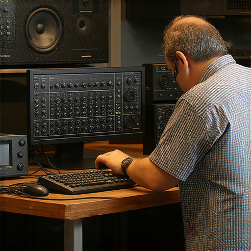 音響維修專業服務的展示圖片，技師專注檢查音響設備，背景中可見工具與零件，顯示出音響不再沉默的重要性，讓音樂重新響起的服務氛圍。