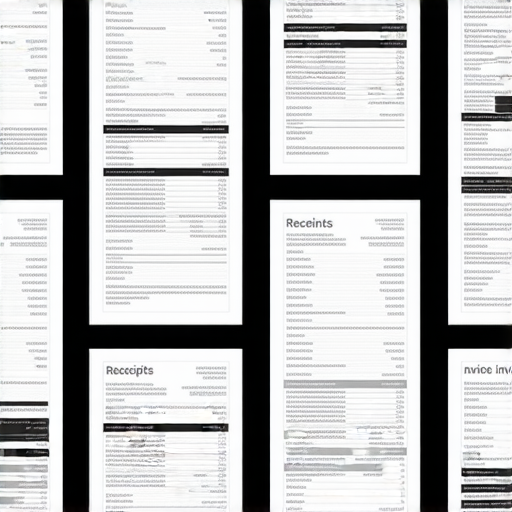 各類收據與發票樣本及範本整理指南圖片，展示多種收據和發票樣式，包含商業發票、個人收據、電子發票等，幫助用戶了解不同形式的收據及發票範本，便於正確使用。