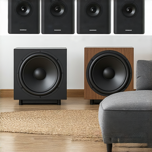 低音喇叭擺放技巧的示範圖，展示如何透過位置調整提升音效，並介紹相關維修服務，幫助用戶獲得最佳音質體驗。