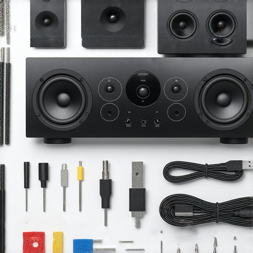音響設置全攻略圖片，展示從配件購買到專業維修的過程，幫助提升音響表現。內容包含音響設備、配件和維修工具，適合音響愛好者參考。
