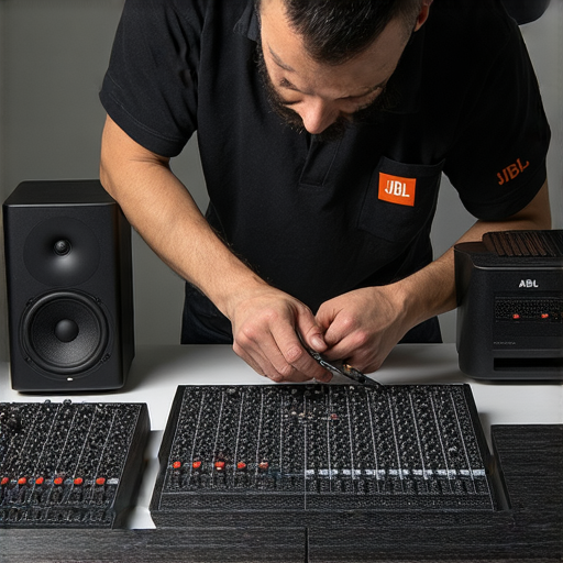JBL音響專家分享評價與選擇技巧，維修專家指導如何保養音響設備，圖片展示專業維修工具與JBL音響產品，幫助消費者選擇適合的音響設備。
