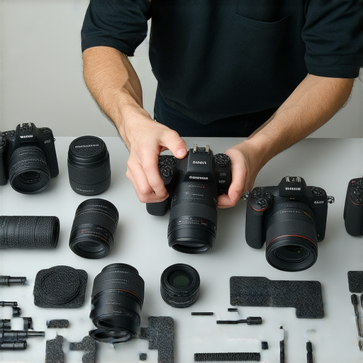 相機維修服務介紹，展示維修工具與專業技術人員，強調相機保養費用與攝影設備重獲新生的重要性，吸引攝影愛好者了解專業保養選擇。