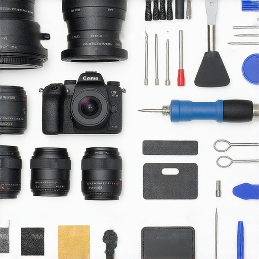 探索運動相機配件的秘密，顯示多種相機配件和專業維修工具，幫助提升拍攝體驗，強調專業維修服務的重要性及其對拍攝效果的提升。