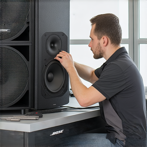 Bose喇叭維修服務展示，專業技術人員進行檢測，讓音質重獲新生，配合驚人價格揭秘，激發消費者對Bose產品的興趣和信心。