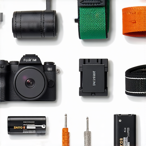 搶購Fujifilm相機背帶與電池，展示專業維修服務，圖片呈現各式相機配件，吸引攝影愛好者探索高品質產品，提升拍攝體驗，必備配件推介。