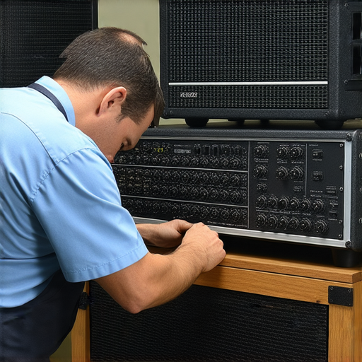 高保真擴音器維修專家的專業服務圖片，展示技術人員操作擴音器修理設備，突顯潛藏音質的發現與提升，專注於音響效果的優化與保養，讓音樂愛好者享受最佳音質體驗。