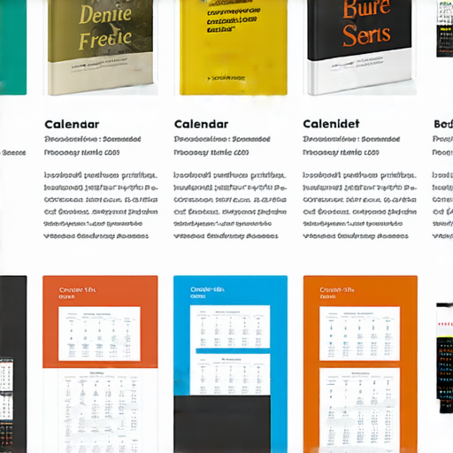 多元印刷服務展示，包含精美書刊、個性化月曆等產品，專業推薦各類印刷選擇，呈現印刷品質與設計創意，適合商業及個人需求。