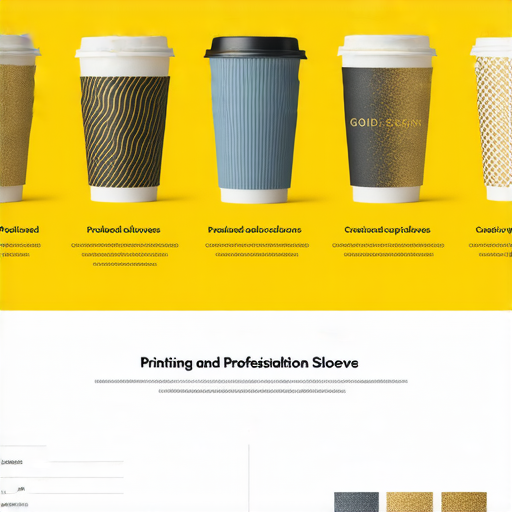 多樣化印刷產品解決方案展示，包含隔熱杯套、燙金設計樣品以及創意印刷技術，展現專業印刷服務的多樣性及應用範疇。