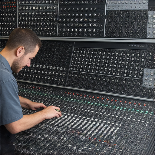 音響維修專業工作室，技術人員檢查音響設備，專注修復故障，讓音樂重現激情，提供專業的維修服務，消除顧客的疑慮與困擾。