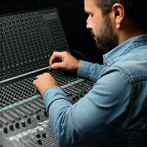 音響設備維修專家正在檢查音響失真問題，專注於提升音質，讓音樂體驗重返巔峰，展示專業工具和技術，吸引音樂愛好者尋求專業服務。